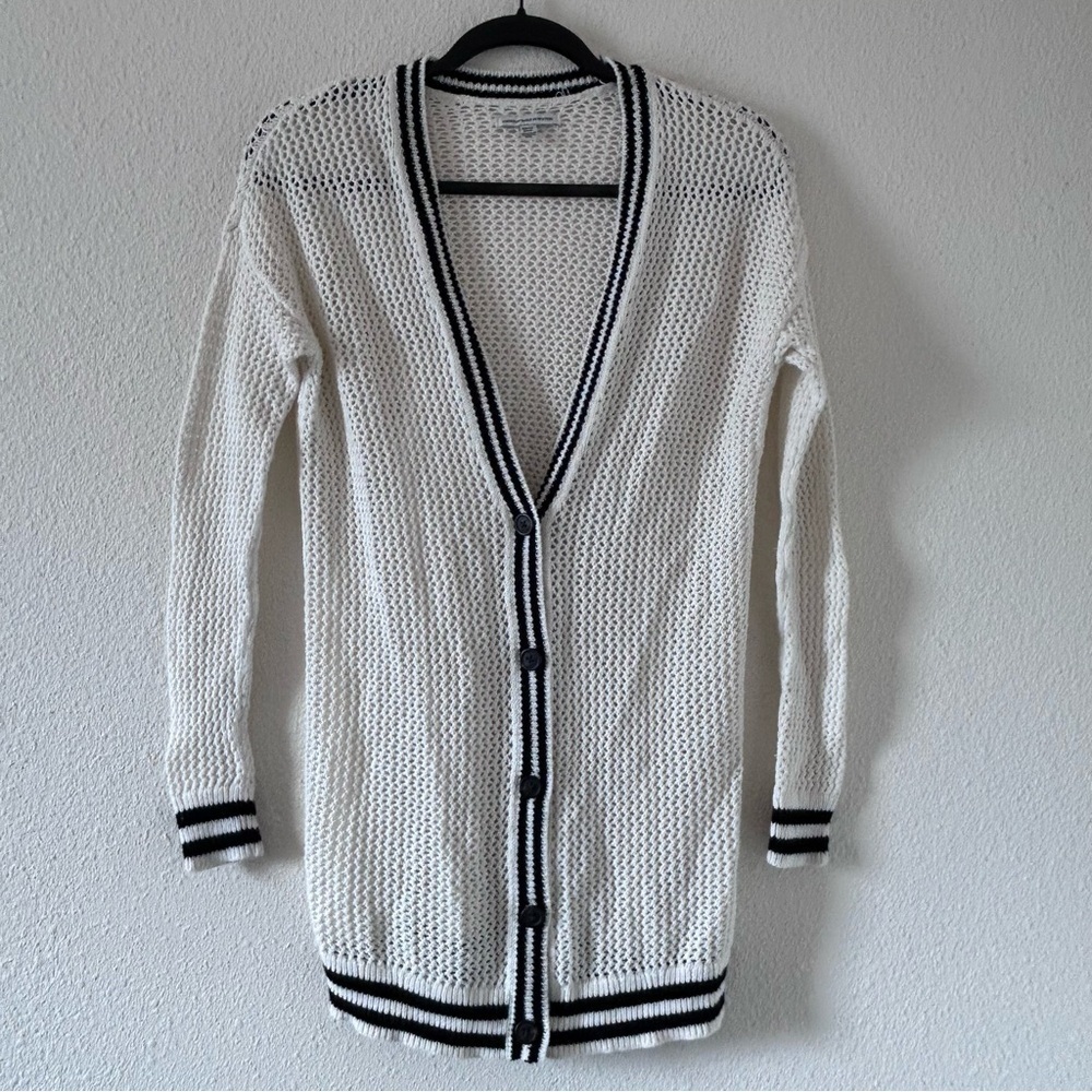 American Eagle Outfitters Women Knit Cardigan XSmall white Black Button Front